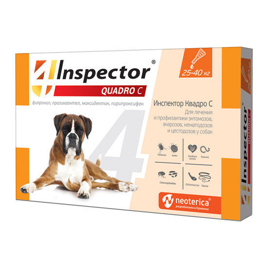 Inspector Quadro (Инспектор Квадро) Капли на холку для собак весом от 25 до 40 кг 1 пипетка