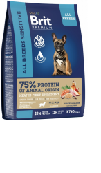 Brit Premium (Брит Премиум) Sensitive Сухой корм для собак всех пород для чувствительного пищеварения с лососем и индейкой 15 кг