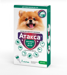 Атакса 200 мг Капли на холку от паразитов для собак весом от 1,5 до 4 кг 1 пипетка 0,4 мл (замена Адвантикса)
