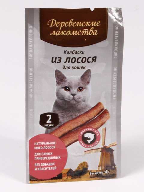 Деревенские лакомства - Мини колбаски для кошек с Лососем