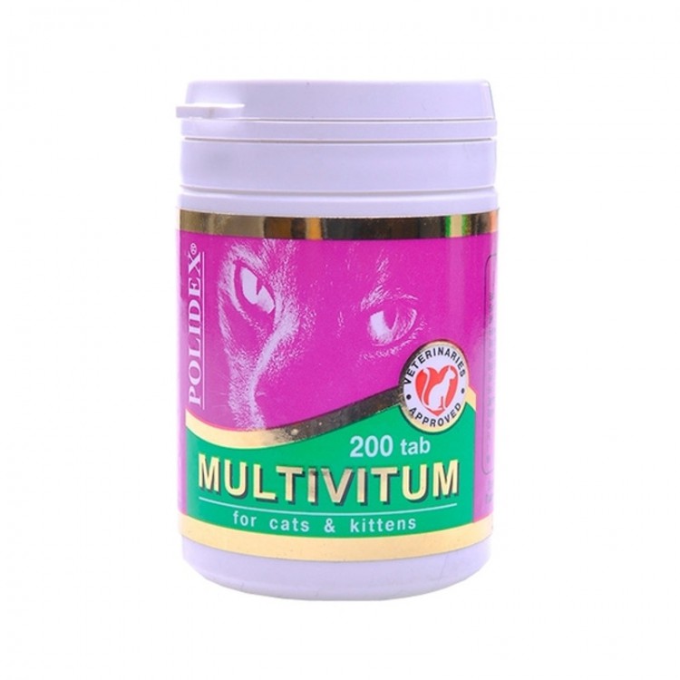Polidex Multivitum plus (Полидекс Мультивитум плюс) Витамины для кошек 200 табл