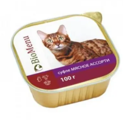 Bio menu (Био меню) Консервы для кошек мясное ассорти в суфле 100 г