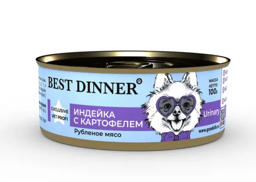 Best Dinner Vet (Бэст Диннер Вет) Urinary Консервы для собак для профилактики мочекаменной болезни МКБ с индейкой и картофелем 100 г