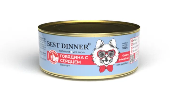 Best Dinner Vet (Бэст Диннер Вет) Gastrointestinal Консервы для собак для профилактики заболеваний ЖКТ с говядиной и сердцем 100 г