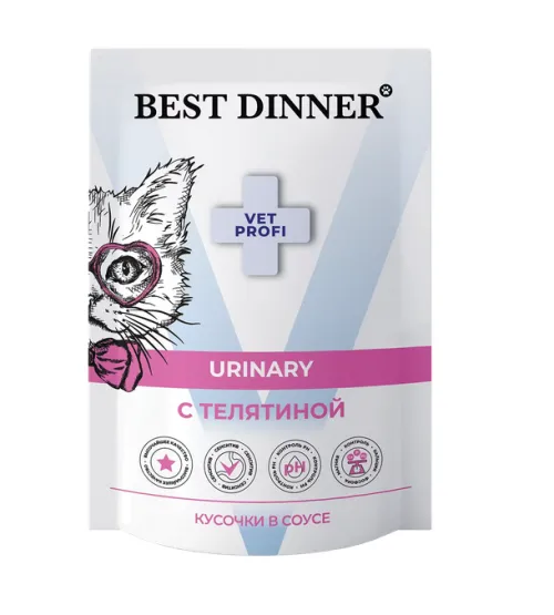 Best Dinner Vet (Бэст Диннер Вет) Urinary Пауч для кошек для профилактики мочекаменной болезни МКБ с телятиной в соусе 85 г
