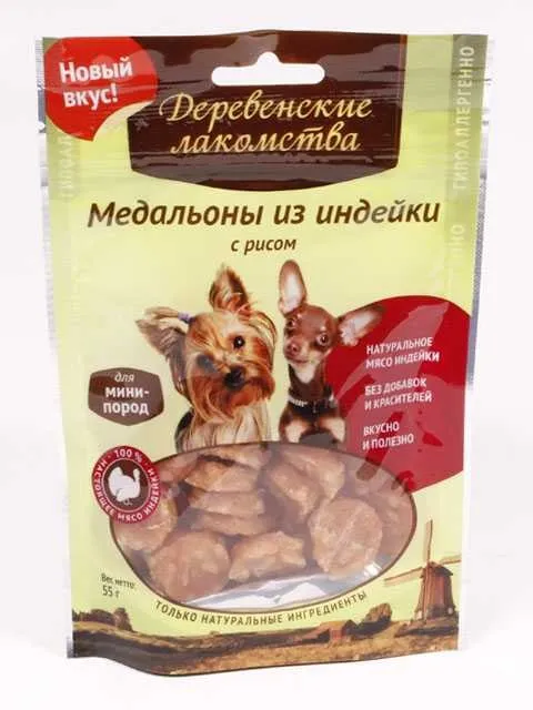 Деревенские лакомства для собак мини пород - Медальоны из индейки с рисом 55 г