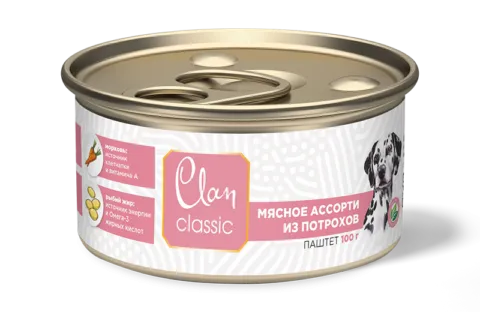 Clan classic паштет мясное ассорти с потрошками для собак 100 г