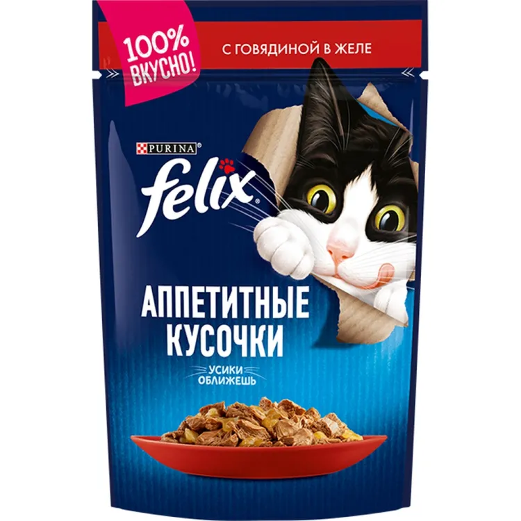 Purina Felix (Пурина Феликс) Аппетитные кусочки Пауч для кошек с говядиной в желе 75 г