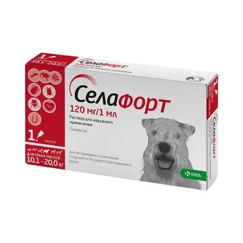 Селафорт капли на холку для собак весом от 10,1 до 20 кг, 120 мг 1 пипетка