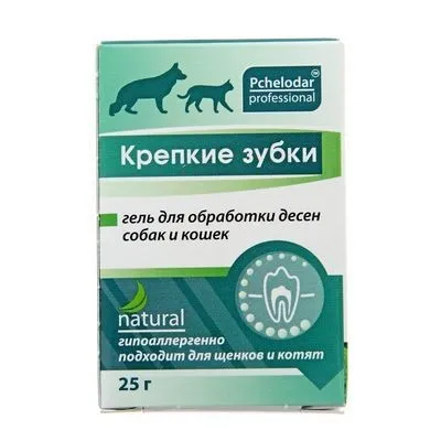 Крепкие зубки Гель для обработки десен собак и кошек, 25 г Пчелодар 