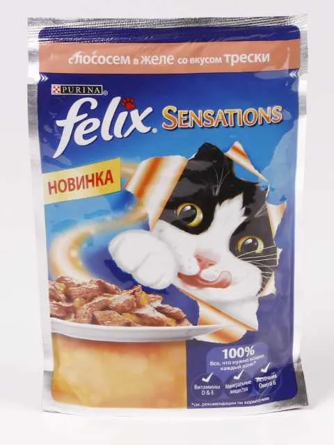 Purina Felix (Пурина Феликс) Sensations Пауч для кошек с лососем и треской в желе 75 г