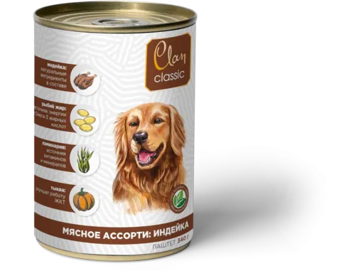 Clan classic паштет мясное ассорти с индейкой для собак 340 г