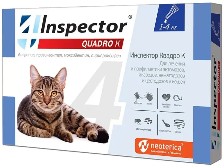 Инспектор Квадро К (Inspector Quadro К) капли на холку для кошек весом до 4 кг 1 пипетка
