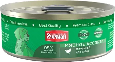 Четвероногий гурман Мясное ассорти Консервы для собак с курицей 100 г