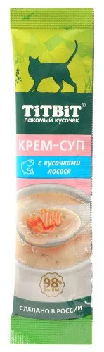 TiTBiT Лакомство для кошек Крем-суп с кусочками лосося 10 г