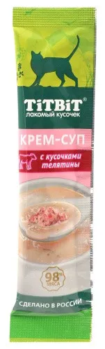 TiTBiT Лакомство для кошек Крем-суп с кусочками телятины 10 г