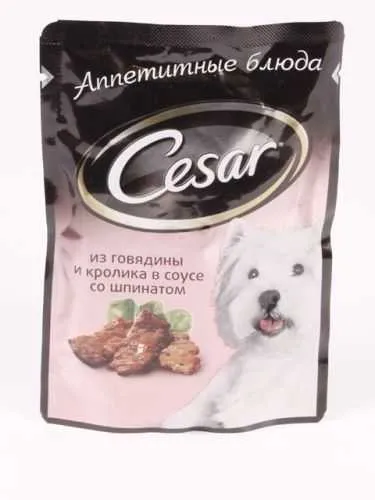 Cesar (Цезарь) - Говядина и Кролик со Шпинатом (Пауч)