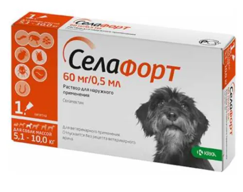 Селафорт капли на холку для собак весом от 5,1 до 10 кг, 60 мг 1 пипетка