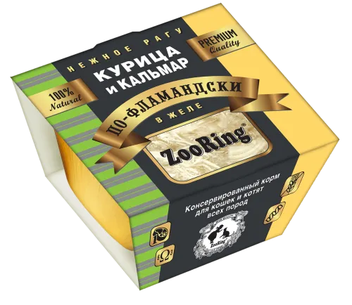 Zooring (Зооринг) Консервы ламистр для кошек и котят всех пород с курицей и кальмаром рагу в желе 75 г