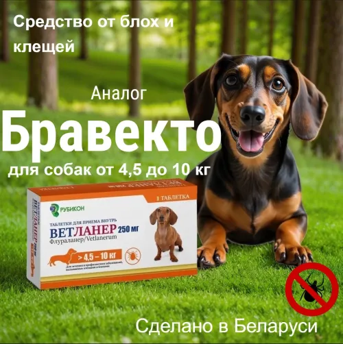 Ветланер 250 мг, таблетка для собак весом от 4,5 до 10 кг (замена Бравекто)
