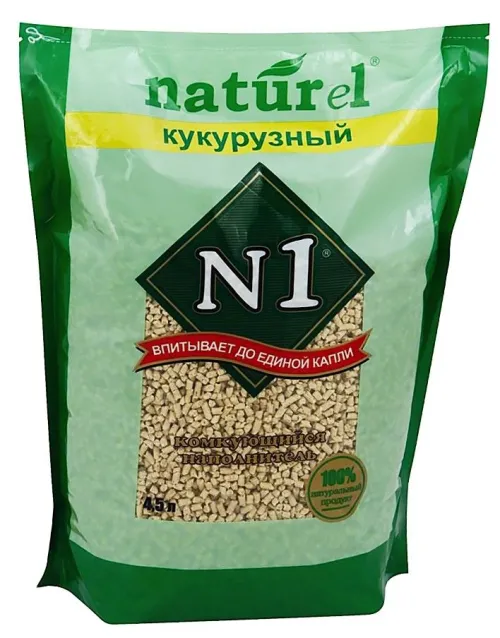 N1 Naturel Наполнитель для кошачьего туалета Комкующийся кукурузный 4,5 л