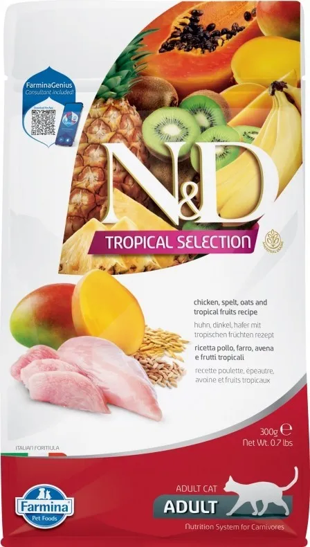 Farmina N&amp;D (Фармина НД) Tropical Selection Сухой низкозерновой корм для взрослых кошек с курицей, спельтой и тропическими фруктами 300 г