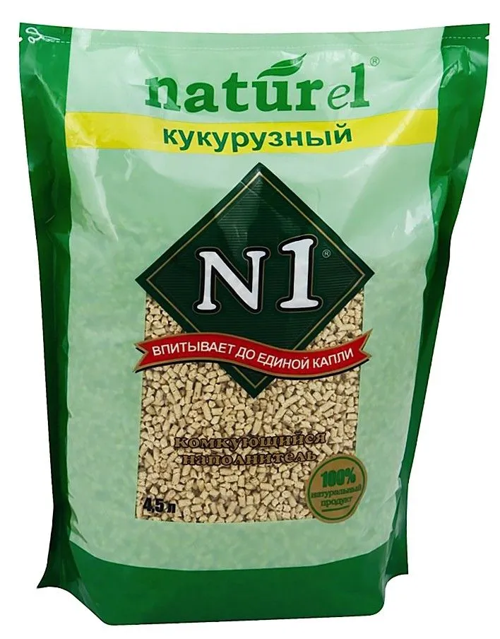 N1 Naturel Наполнитель для кошачьего туалета Комкующийся кукурузный 17,5 л