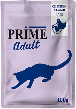 Prime (Прайм) Пауч для взрослых кошек с курицей и ягненком в паштете 100 г * 5 шт 
