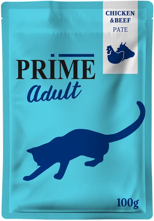 Prime (Прайм) Пауч для взрослых кошек с курицей и говядиной в паштете 100 г * 5 шт 