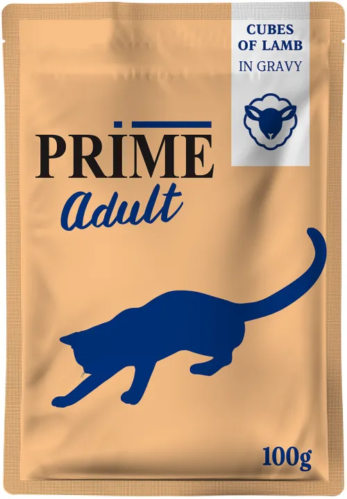 Prime (Прайм) Пауч для взрослых кошек с ягненком в бульоне соусе 100 г * 5 шт  