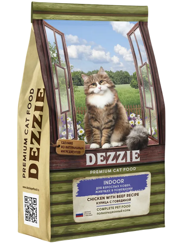 Dezzie (Дэзи) Indoor Сухой корм для взрослых кошек живущих в помещении с курицей и говядиной 400 г
