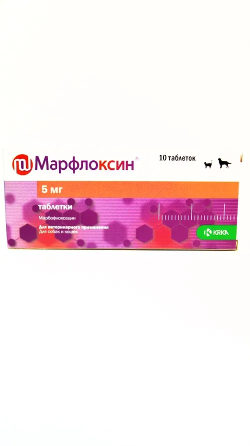 KRKA Марфлоксин антибактериальный препарат для собак и кошек 5 мгр 10 табл