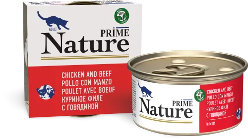 Prime (Прайм) Nature Консервы для взрослых кошек с куриным филе и говядиной в бульоне 85 г