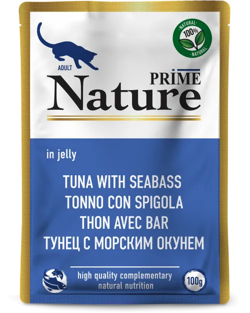 Prime (Прайм) Nature Влажный корм Пауч для взрослых кошек с тунцом и морским окунем в желе 100 г