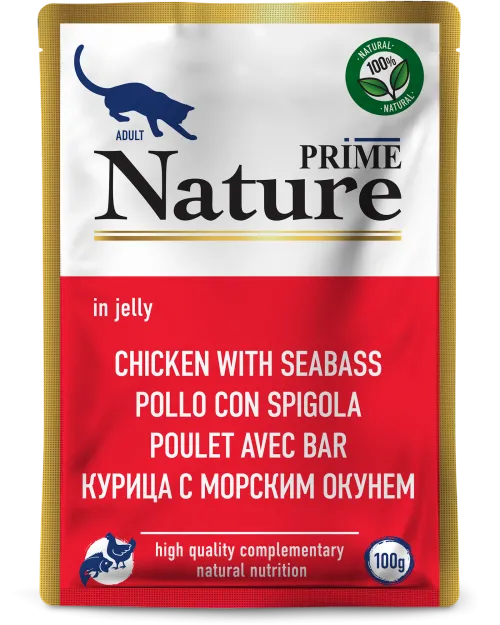 Prime (Прайм) Nature Влажный корм для взрослых кошек с курицей и морским окунем в желе 100 г
