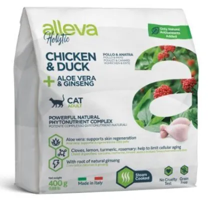 Alleva Holistic (Аллева Холистик) Сухой корм для взрослых кошек с курицей, уткой, алоэ и женьшенем 400 г