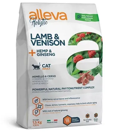 Alleva Holistic (Аллева Холистик) Сухой корм для взрослых и стерилизованных кошек с ягненком, олениной, коноплей и женьшенем 1,5 кг