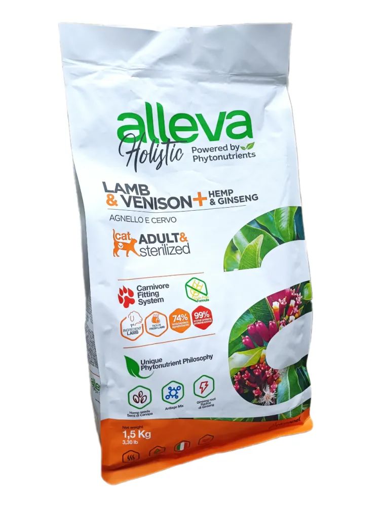 Alleva Holistic (Аллева Холистик) Сухой корм для взрослых и стерилизованных кошек с ягненком, олениной, коноплей и женьшенем 1,5 кг