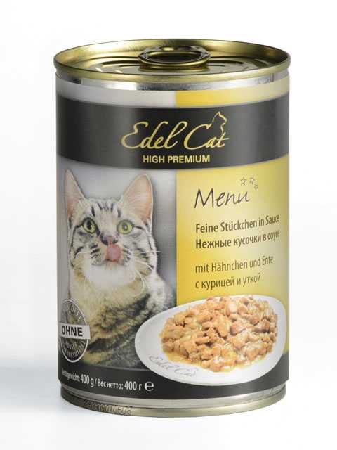Edel Cat (Эдель Кэт) - Корм для кошек Кусочки в соусе с Курицей и Уткой (Банка)
