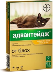 Bayer Advantage (Адвантейдж) - Капли от блох для кошек до 4 кг 1 ПИПЕТКА