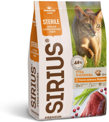 Sirius (Сириус) Сухой корм для стерилизованных кошек с уткой и клюквой 400 г