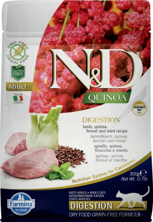 Farmina N&amp;D (Фармина НД) Quina Digestion Сухой беззерновой корм для взрослых кошек с чувствительным пищеварением с ягненком, киноа, фенхелем и мятой 300 г