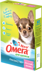 Omega Neo (Омега Нео) Веселый малыш Витаминное лакомство для щенков с пребиотиком 60 табл