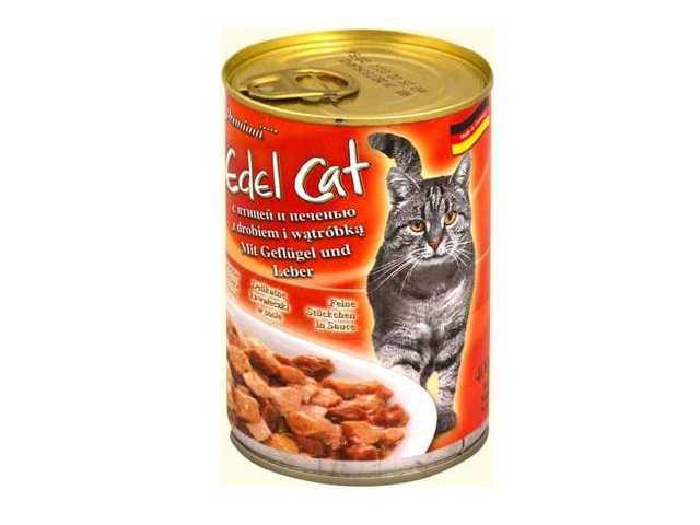 Edel Cat (Эдель Кэт) - Корм для кошек Кусочки в соусе с Птицей и Печенью (Банка)