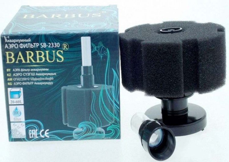 Внутренний АЭРО-фильтр губка Barbus SB-2330 для аквариумов объемом от 30 до 70 литров.