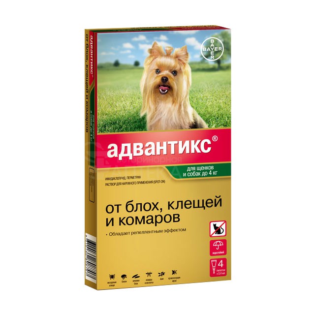 Bayer Advantix (Адвантикс) - Капли от паразитов для собак до 4 кг (4 пипетки)