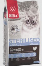 Blitz (Блиц) Sensitive Сухой корм для стерилизованных кошек и кастрированных котов с индейкой 400 г