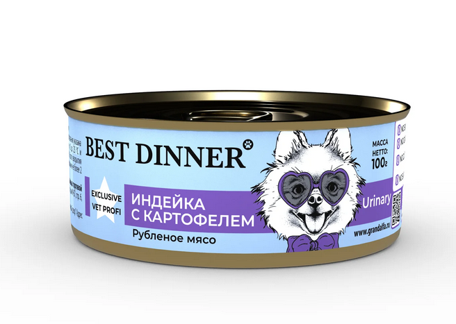 Best Dinner Vet (Бэст Диннер Вет) Urinary Консервы для собак для профилактики мочекаменной болезни МКБ с индейкой и картофелем 100 г
