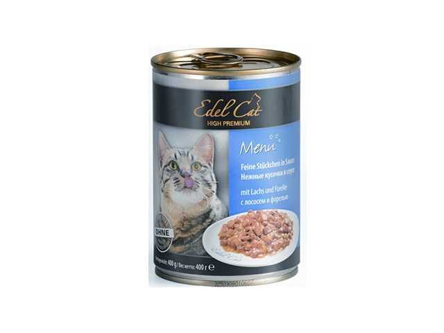 Edel Cat (Эдель Кэт) - Корм для кошек Кусочки в соусе с Тунцом и Треской (Банка)