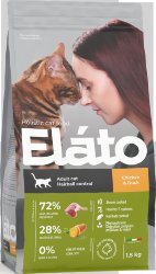 ЭЛАТО (ELATO) Корм д/взрослых кошек с курицей и уткой д/выведения шерсти 1,5кг